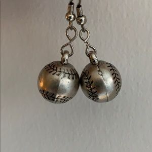 Silver Baseball Dangly Earrings